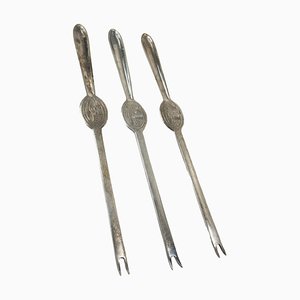 Silverplate Lobster Picks with Marrow Scoops, Set of 3