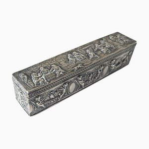 19th Century German Sterling Silver Hanau Box with Repousse Figures