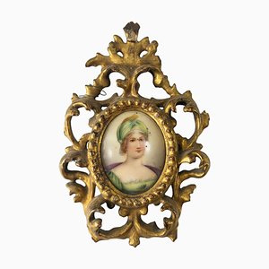 Early 20th Century German Porcelain Portrait in Giltwood Frame