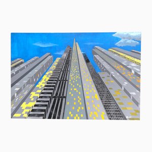 Wolkenkratzer, 1970er, Gemälde auf Leinwand