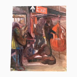 Músicos callejeros, años 70, Pintura sobre lienzo