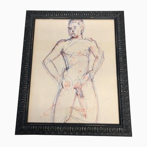 Nudo maschile, anni '60, Disegno a china, con cornice