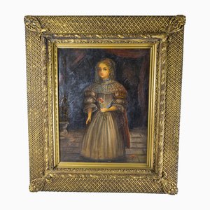 Spanish Style Portrait of a Young Girl, 1800s, Painting on Canvas, Framed