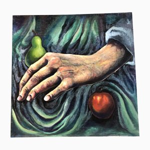 Mano modernista con pera y manzana, años 80, Pintura