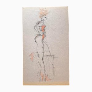 Illustration de Mannequin, années 70, Esquisse au fusain