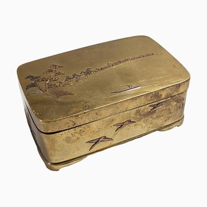 Japanese Meiji Mixed Metal Box with Birds and Landscape