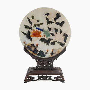 Chinesischer dekorativer Chinoiserie-Hartstein-Tischschirm
