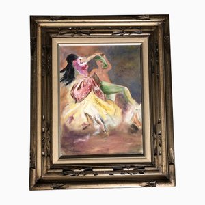 Bailarines de flamenco, años 60, Pintura sobre lienzo, Enmarcado