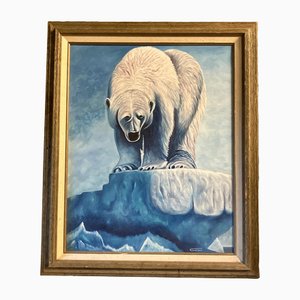 Oso polar, años 70, pintura, enmarcado