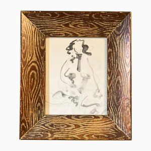Abstract Female Nude, 1970s, Watercolor, Framed