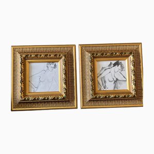 Abstract Female Nudes, 1970s, Charcoal & Watercolor on Paper, Set of 2