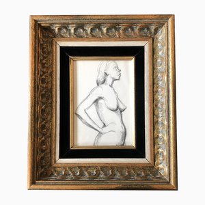 Studio di nudo femminile, anni '70, carboncino, con cornice