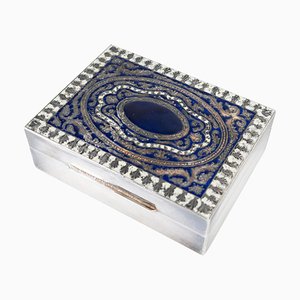 Italian 800 Silver and Blue and White Enamel Box