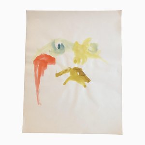 Visage Abstrait, 1970s, Aquarelle sur Papier