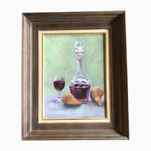 Still Life Wine with Fruit, 1970s, Painting on Canvas, Framed