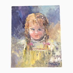 Porträt eines kleinen Mädchens, 1970er, Gemälde auf Leinwand