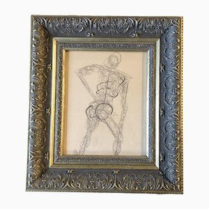 Figura desnuda abstracta, años 60, Carbón sobre papel, enmarcado