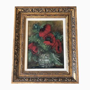 Still Life with Poppies, 1950s, Painting on Canvas, Framed