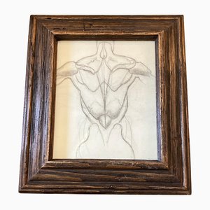 Estudio modernista masculino desnudo, siglo XX, Carbón sobre papel, enmarcado