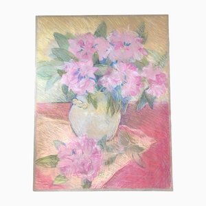 Nature Morte Florale, Dessin Pastel, 1970s