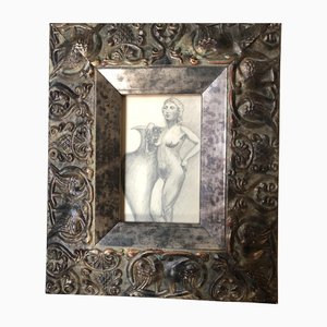 Art Deco Female Nude, Charcoal Drawing, 20th Century, Framed