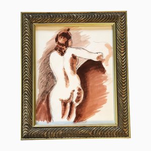Desnudo de mujer, años 70, acuarela sobre papel, enmarcado