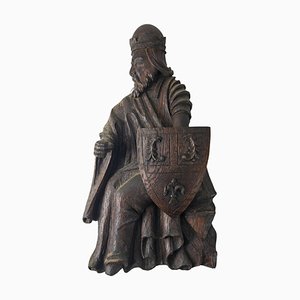 European Gothic Revival Carved Oak Knight Fragment