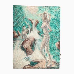 Sawyer, grandes desnudos femeninos abstractos en cascada, años 70, pintura sobre lienzo