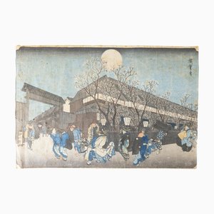Utagawa Hiroshige, cerezos en flor en la noche, década de 1800, grabado en madera