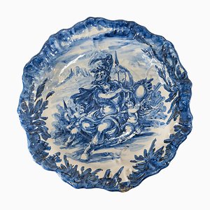 Italian Renaissance Revival Majolica Faience Blue and White Plate