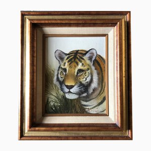 Retrato de tigre, años 70, pintura, enmarcado