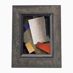 Obra de arte abstracta precisionista, años 70, Collage en papel