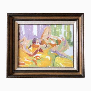 Abstract Male Nude, Painting on Paper, 1970s, Framed