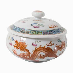 Chinese Famille Rose Covered Bowl with Dragon and Phoenix