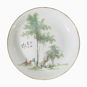 20th Century Chinese Republic Style Enamel Plate with Bamboo and Inscription