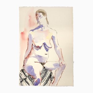 Abstract Female Nude, 1970s, Watercolor on Paper