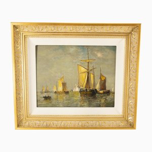 Paul Jean Clays, Dutch Ships, 1800s, Oil Painting on Wood Panel, Framed