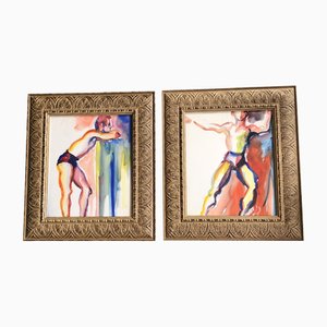 Abstract Male Figure Studies, 1970s, Watercolors on Paper, Set of 2