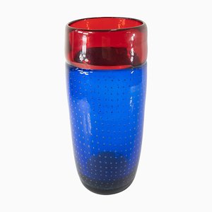 Vase Mid-Century en Verre Bubble Art Rouge et Bleu