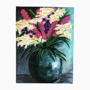 Bodegón con flores en maceta, años 90, Pintura sobre lienzo