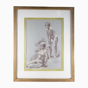 Frank Beatty, Figurative Nude Study, 1969, Disegno a pastello, Incorniciato