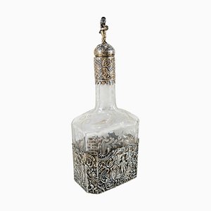 19th Century German Hallmarked Silver and Etched Glass Decanter Bottle