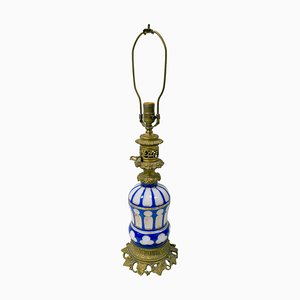 Lámpara de mesa camafeo bohemia y bronce, siglo XIX