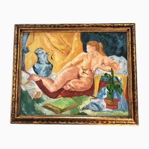 Modernist Female Nude, 1970s, Painting, Framed