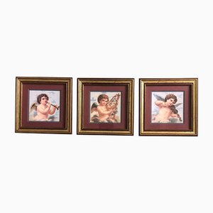 Small Angels Playing Instruments, Prints, 1970s, Framed, Set of 3