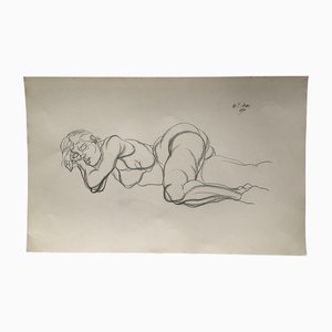 Nu Féminin Abstrait, 1970s, Fusain sur Papier