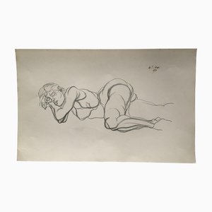 Nudo femminile astratto, anni '70, carboncino su carta