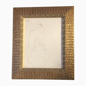 Desnudo Femenino, Años 80, Dibujo A Tinta, Enmarcado
