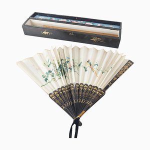 19th Century Chinese Lacquered Fan with Floral Decoration