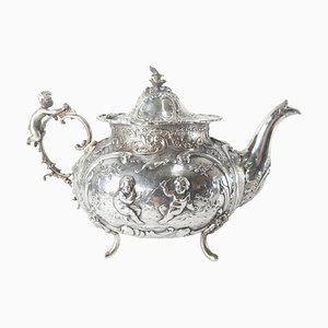 19th Century German .800 Silver Teapot with Cherubs by Schleissner